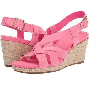 New Cole Haan Crystal Pink Neon Suede Wedge Sandals #725